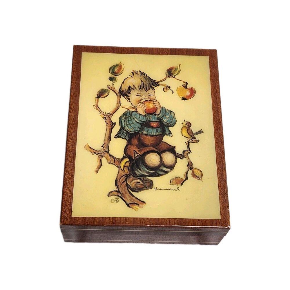 Vintage MAPSA Music Box W Germany Hummel Apple Tree Boy Edelweiss Swiss Movement